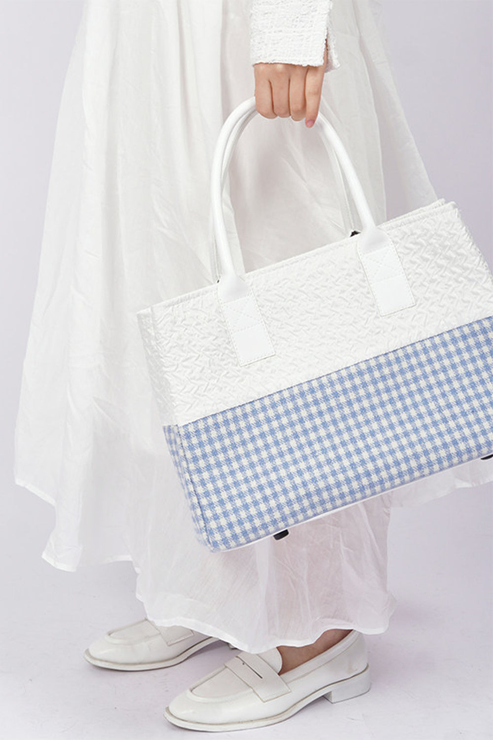 Borsa tote quadrata piccola a toppe con cuciture