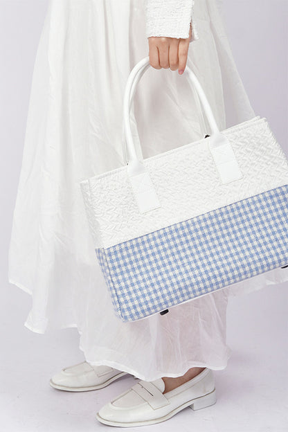 Borsa tote quadrata piccola a toppe con cuciture