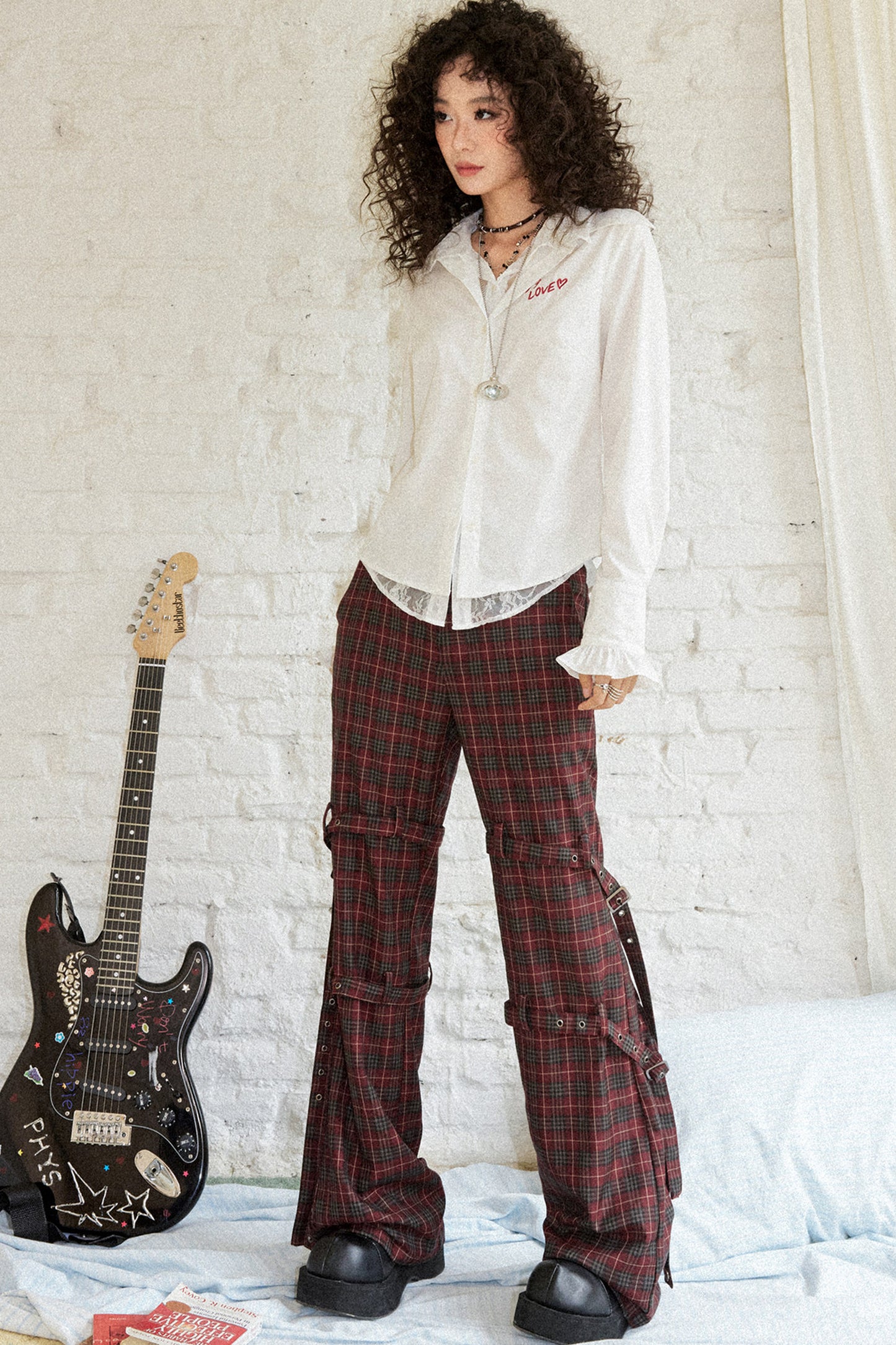 Plaid Punk Flare Trousers Set-Up