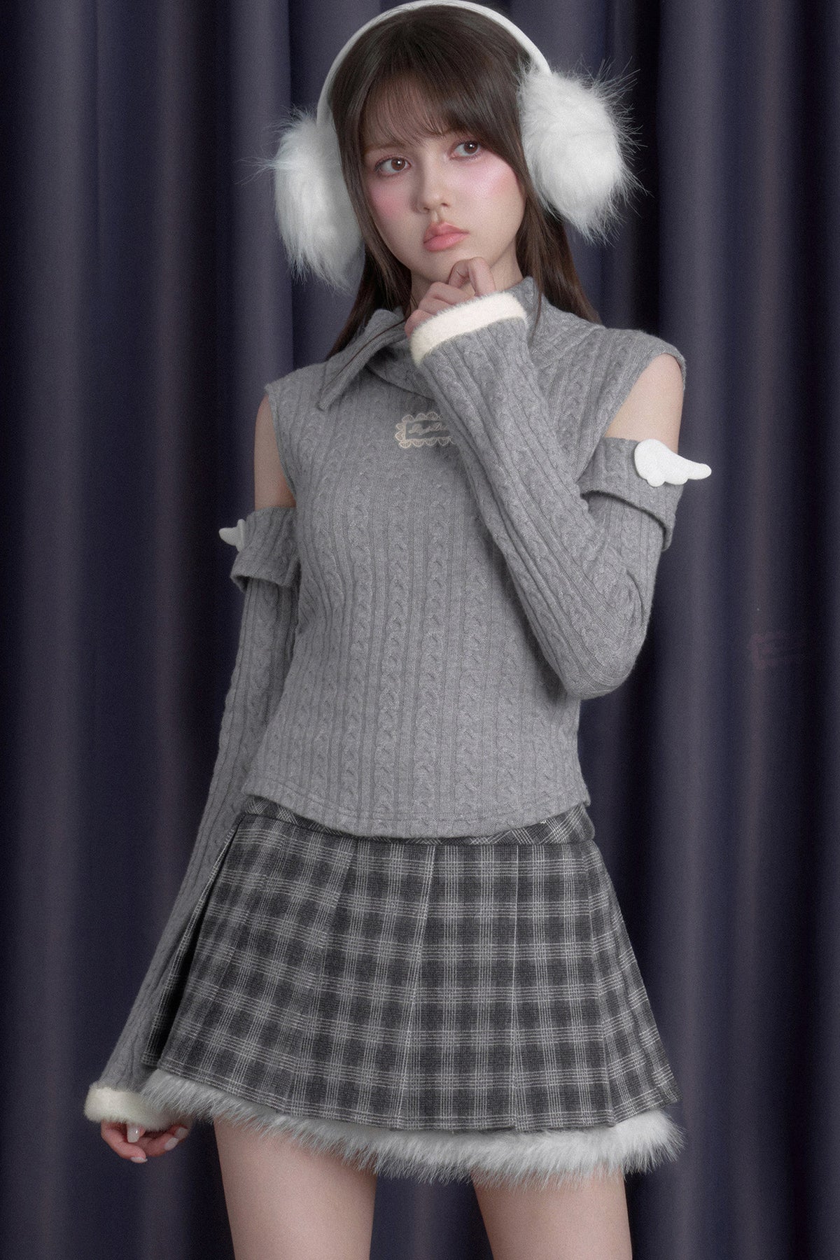 Winged Fold-Over Collar Knit Top