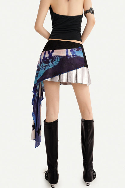 Irregular Asymmetrical Print Mini Skirt