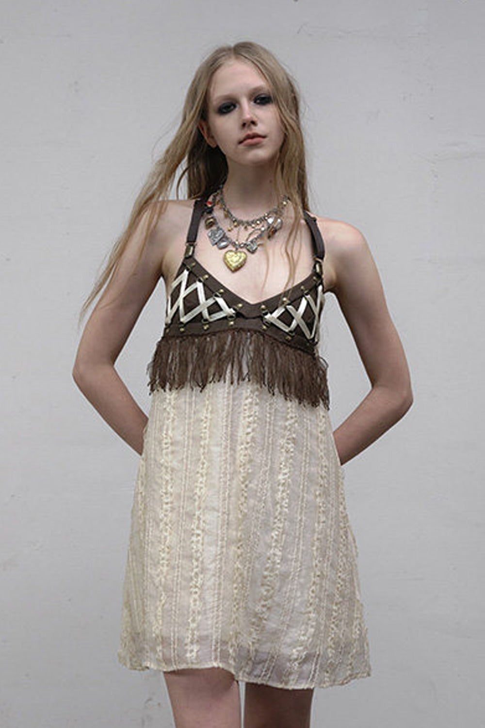 Fringe Leather Strap Camisole Dress