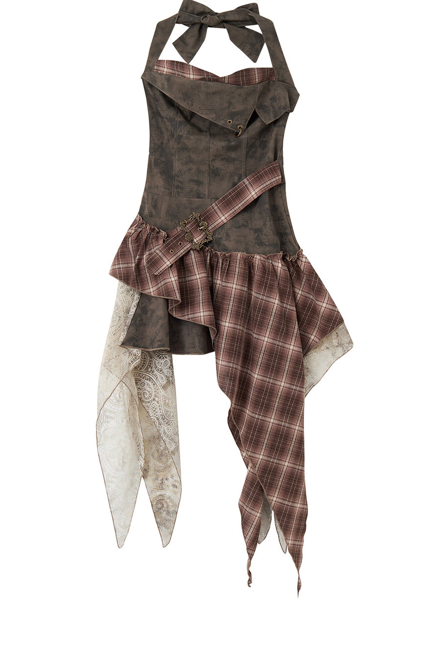 Plaid Asymmetrical Hem Layered-Look Dress