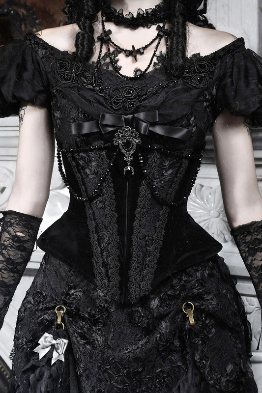 Gothic Fishbone Velvet Waist Cincher Waistband