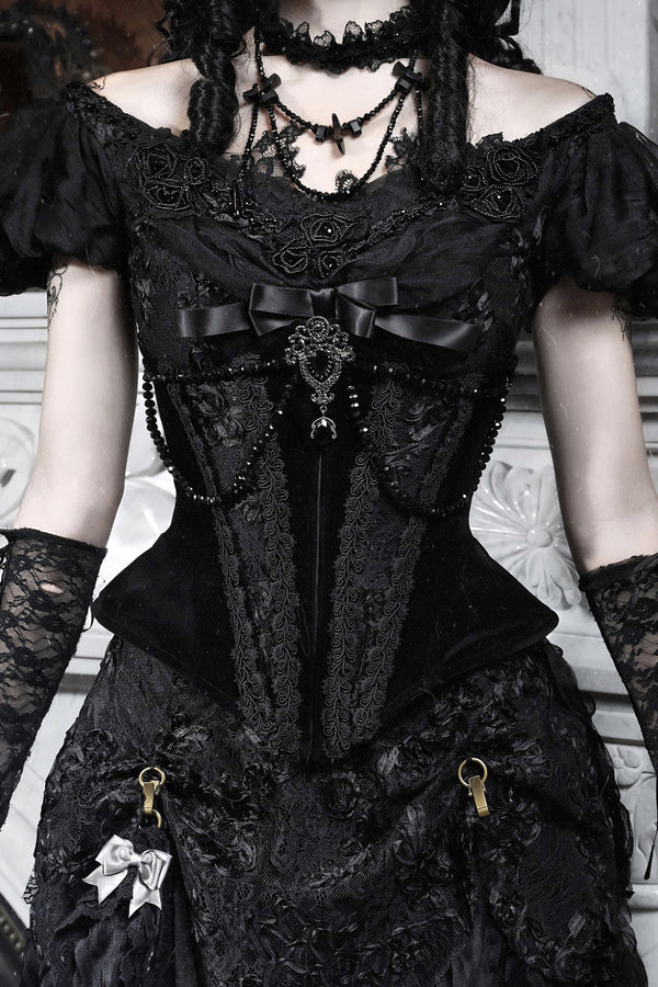 Gothic Fishbone Velvet Waist Cincher Waistband