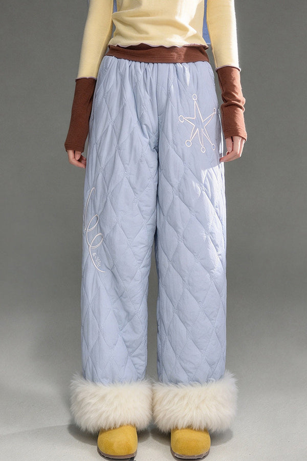 Star Embroidery Quilted Wide-Leg Pants