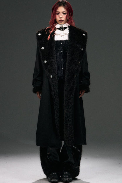 Large Fur Collar Loose Lace-Up Oversized Long Woolen Coat