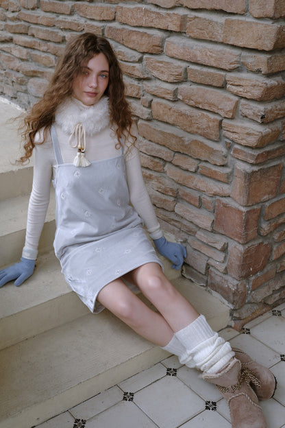 Embroidered Velvet Suspender Dress