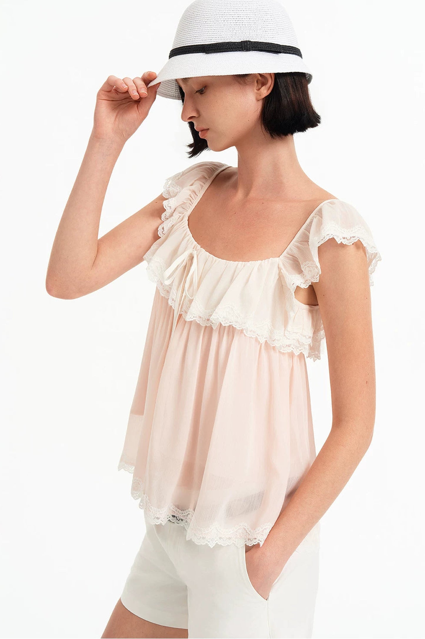 Modal Bow-Knot Square Neck Mesh Camisole