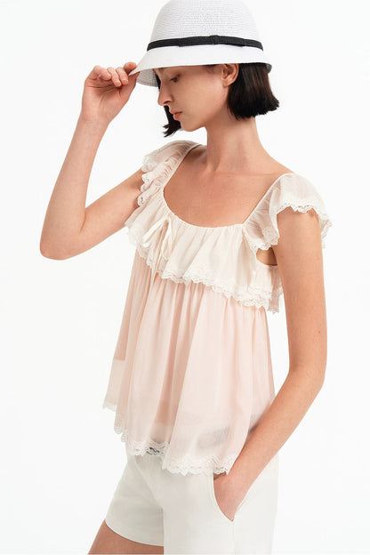 Modal Bow-Knot Square Neck Mesh Camisole