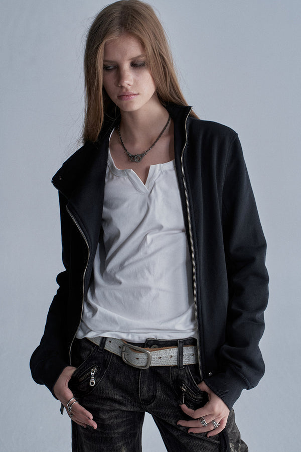 Diagonal Zipper Rivet Cardigan Jacket
