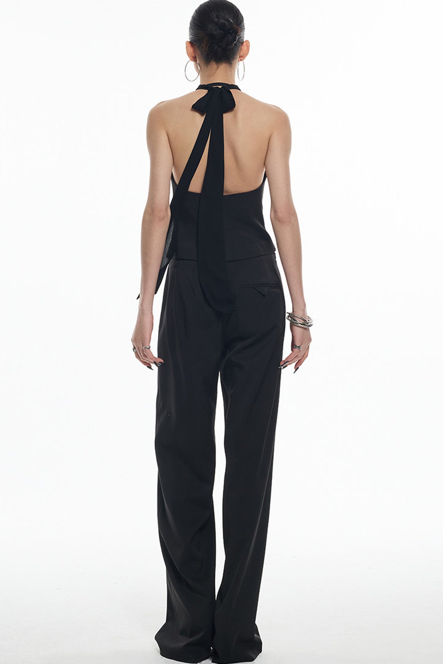 Black Diagonal Placket Sleeveless Vest