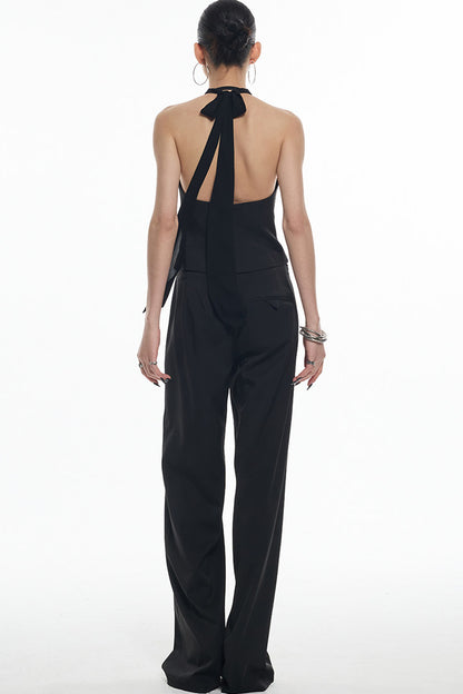 Black Diagonal Placket Sleeveless Vest