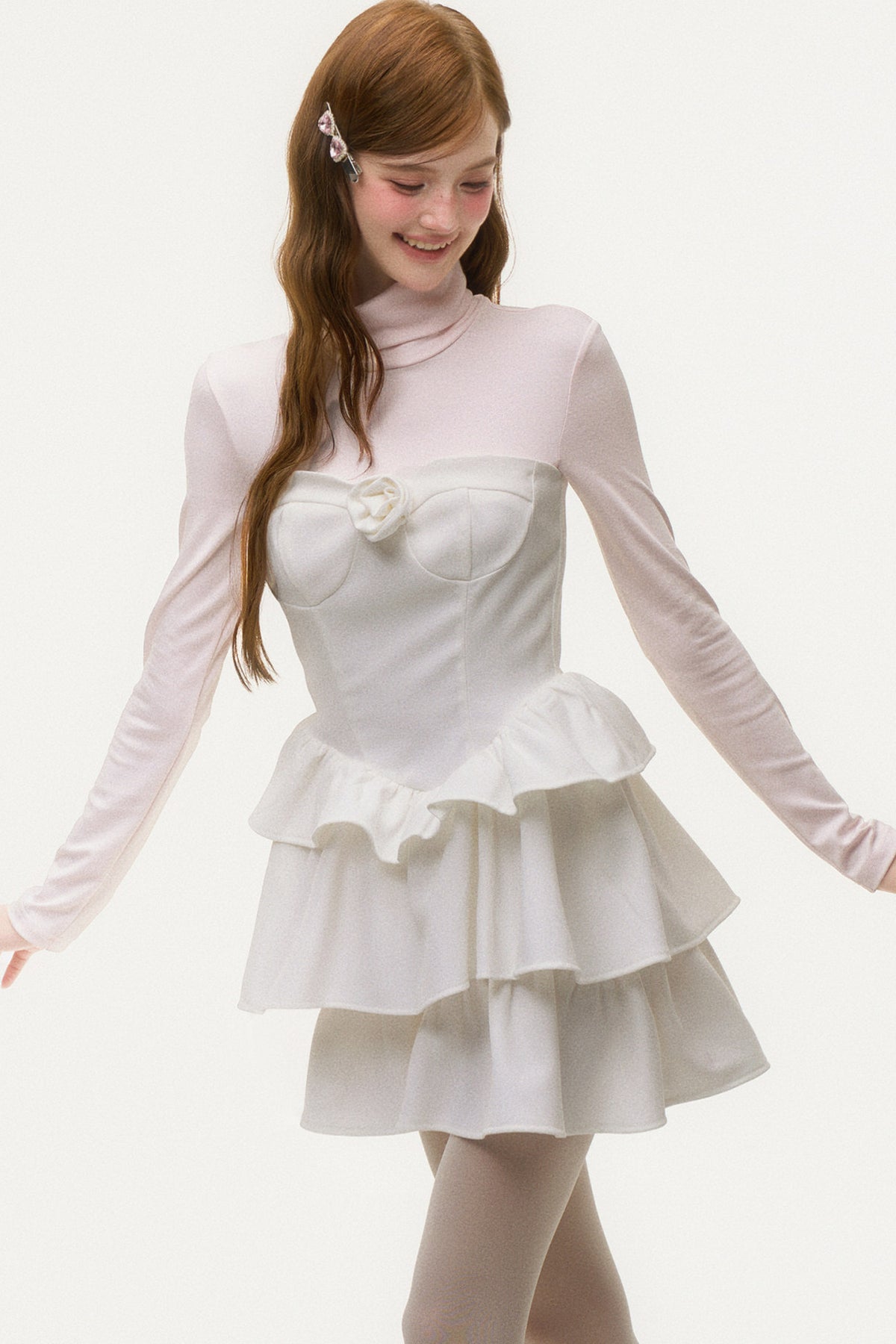 Layered-Look Ruffled Knit Dress