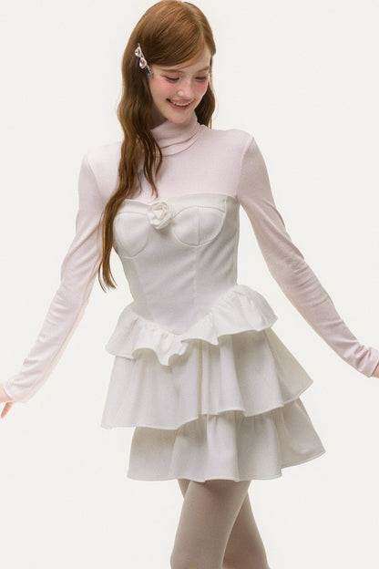 Layered-Look Ruffled Knit Dress