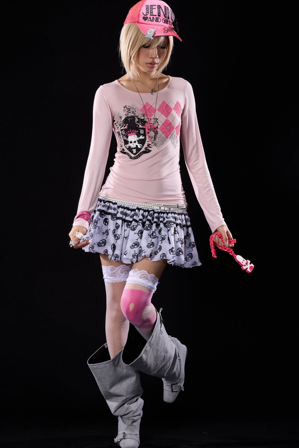 Low-Waist Skull Chiffon Miniskirt