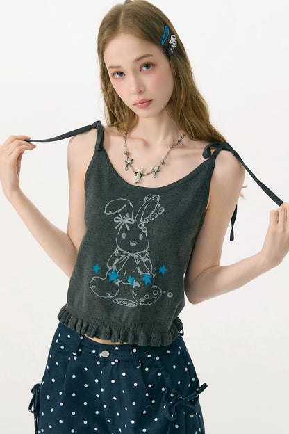 Playful Rabbit Tie-Up Tank Top