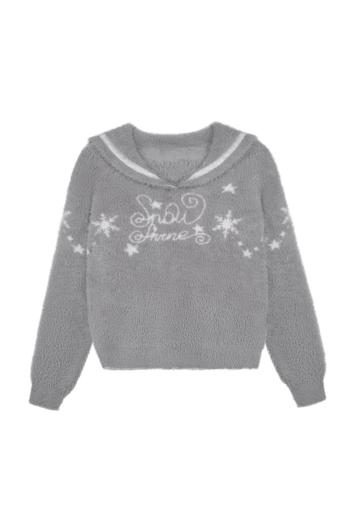 Gray Faux Mink Fur Sailor Collar Sweater