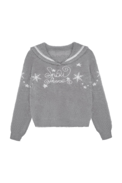 Gray Faux Mink Fur Sailor Collar Sweater