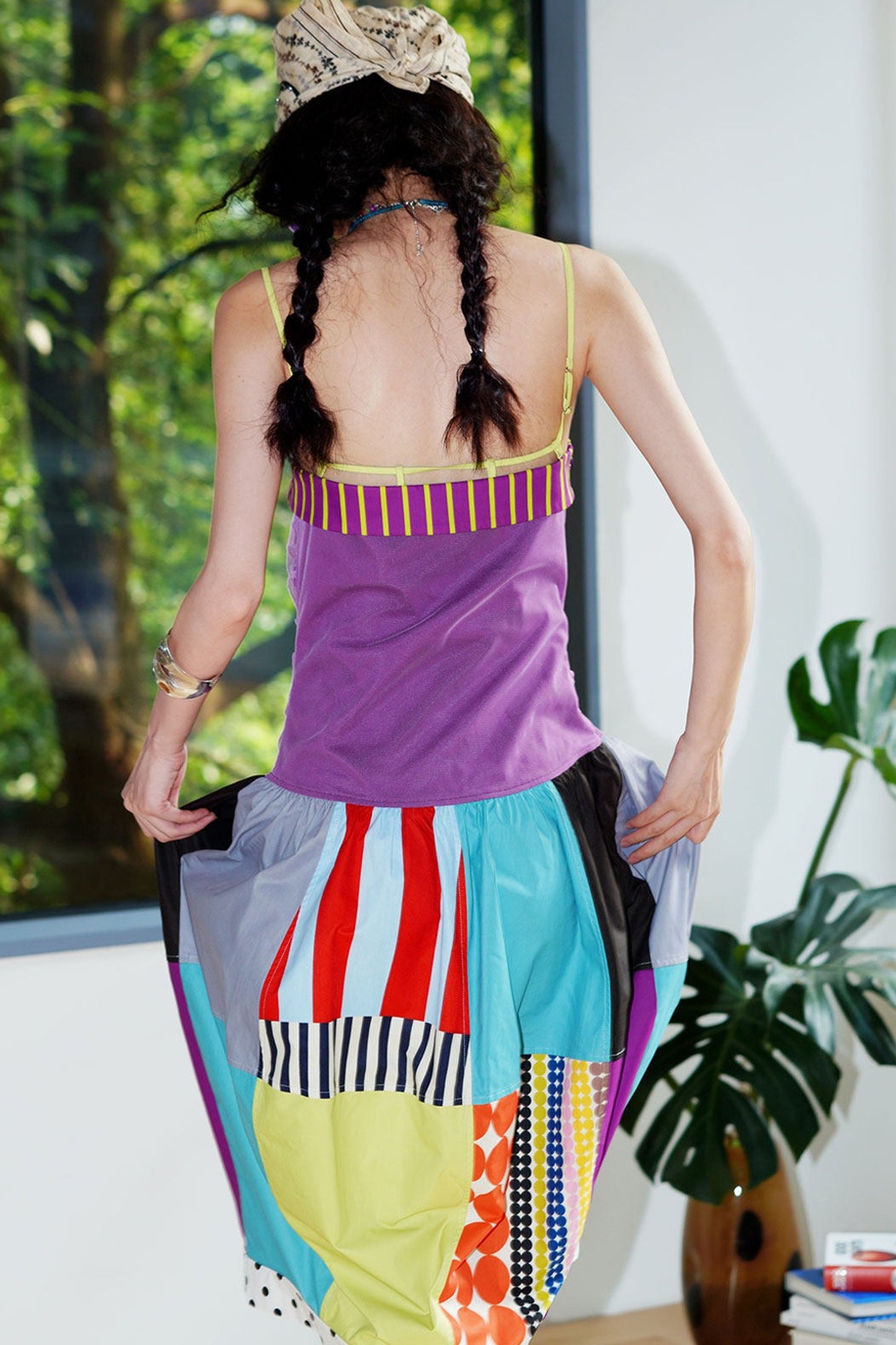 Patchwork Pleated Balloon Dress