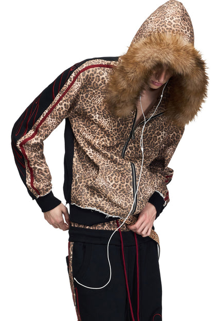 Leopard Print Zip-Up Hooded Jacket