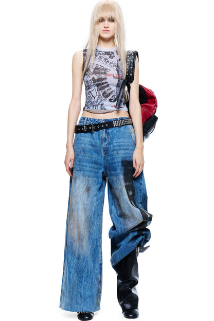 Distressed Cracked Print Patchwork Tank Top