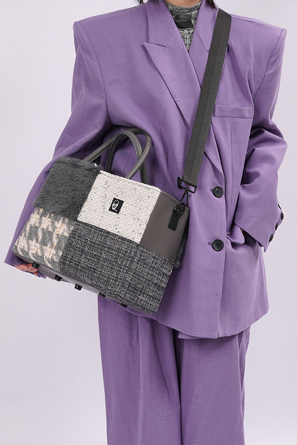 Furry Color-Block Tote Bag