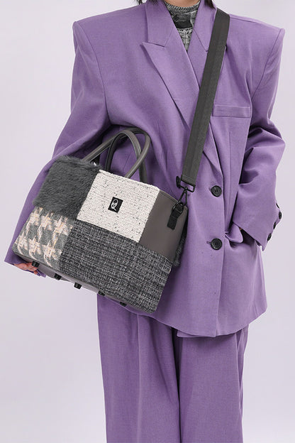 Furry Color-Block Tote Bag