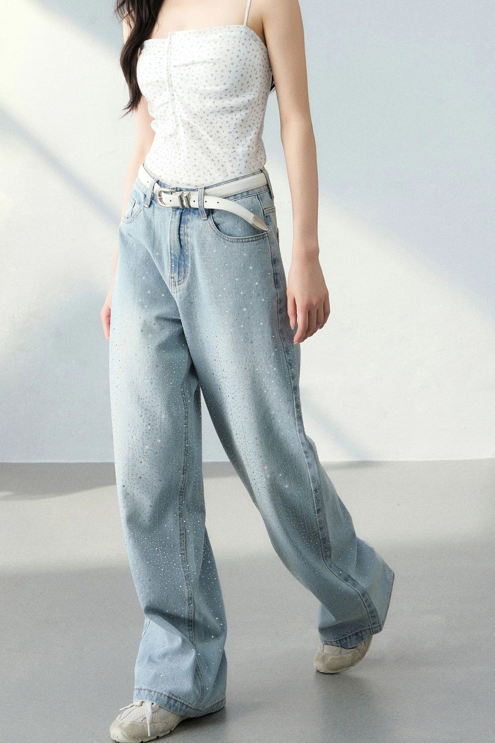 Starry Sky Rhinestone Denim Pants
