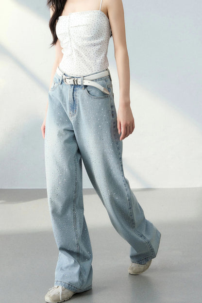 Starry Sky Rhinestone Denim Pants