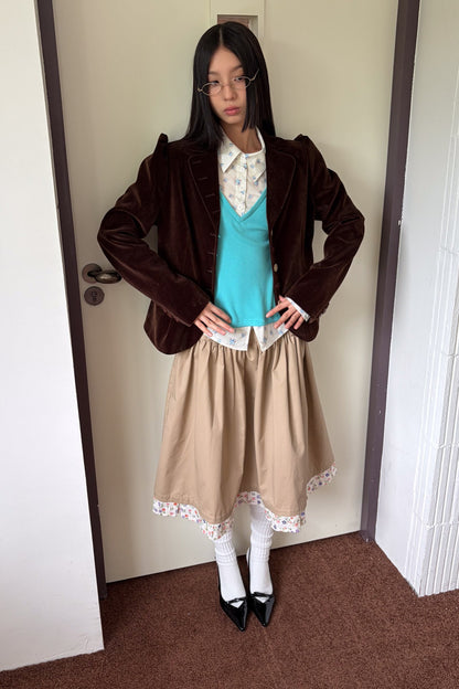Floral Patchwork Ruched A-Line Skirt