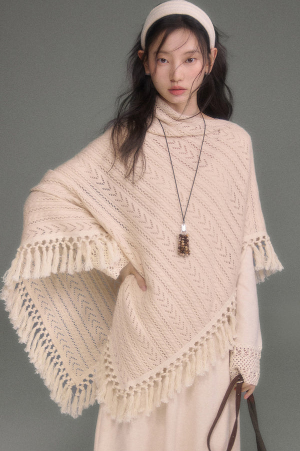 Tassel Knit Cape and Dress Set-Up