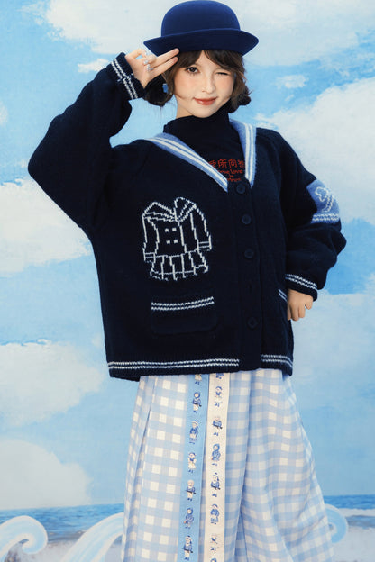 Scissors Pattern Sailor Collar Knit Cardigan