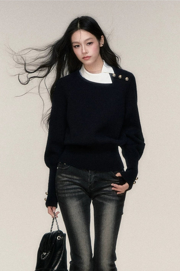 Black White Contrast Knit Top and Skirt Set-Up