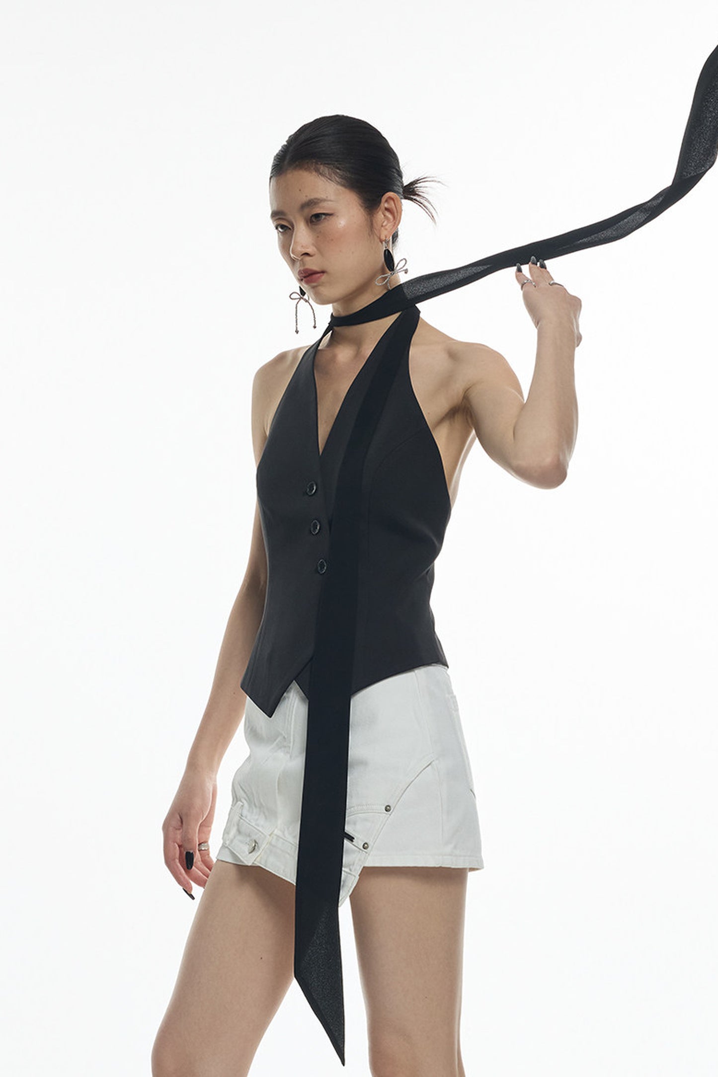 Black Diagonal Placket Sleeveless Vest