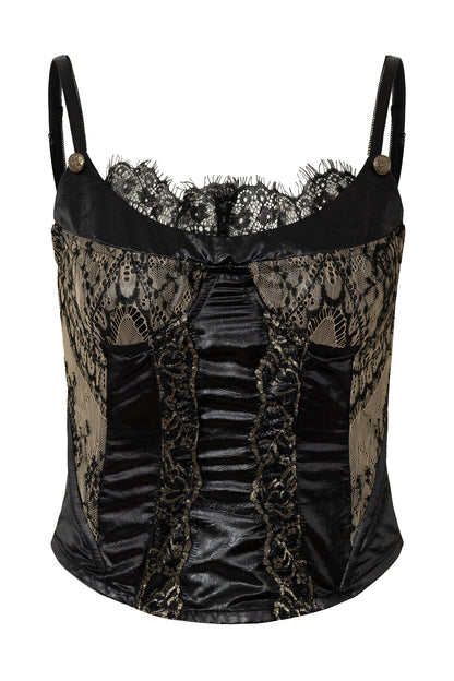 Top corsetto in raso senza spalline con stecche
