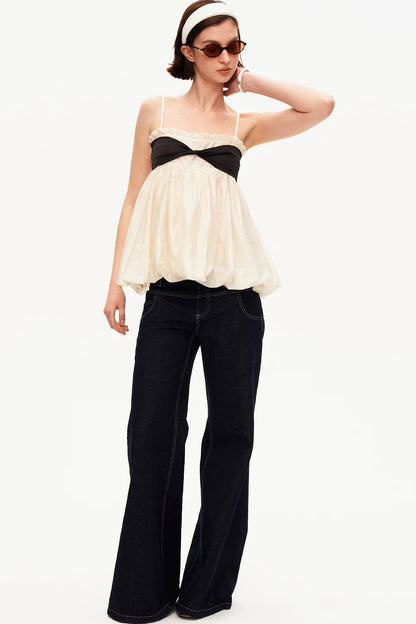 Tencel Knotted Strap Ruffle Tube Top
