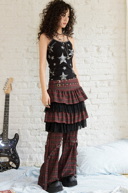 Plaid Punk Flare Trousers Set-Up