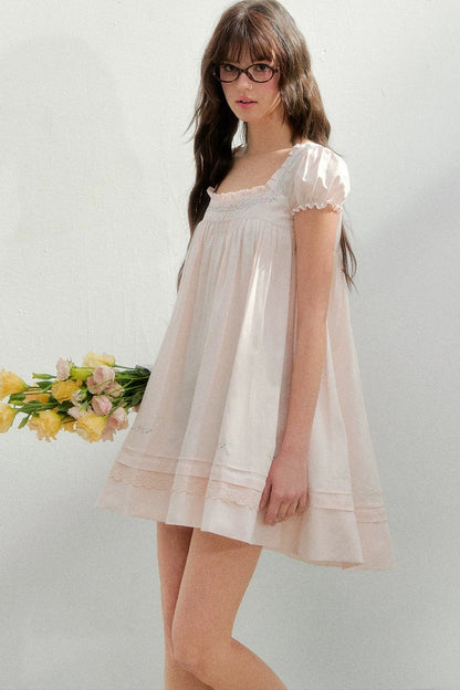 Square Neck Lace Embroidery Dress