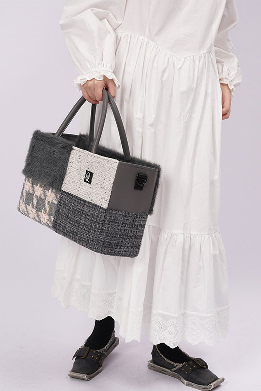 Furry Color-Block Tote Bag