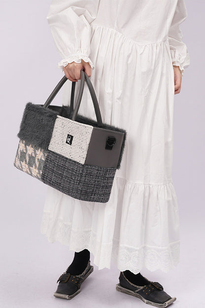 Furry Color-Block Tote Bag