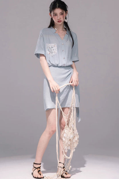 Light Blue Linen Shirt Dress