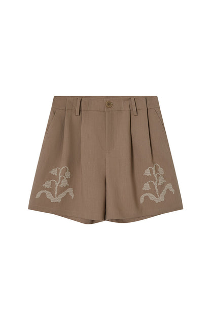 Pleated Coffee Wide-Leg Shorts