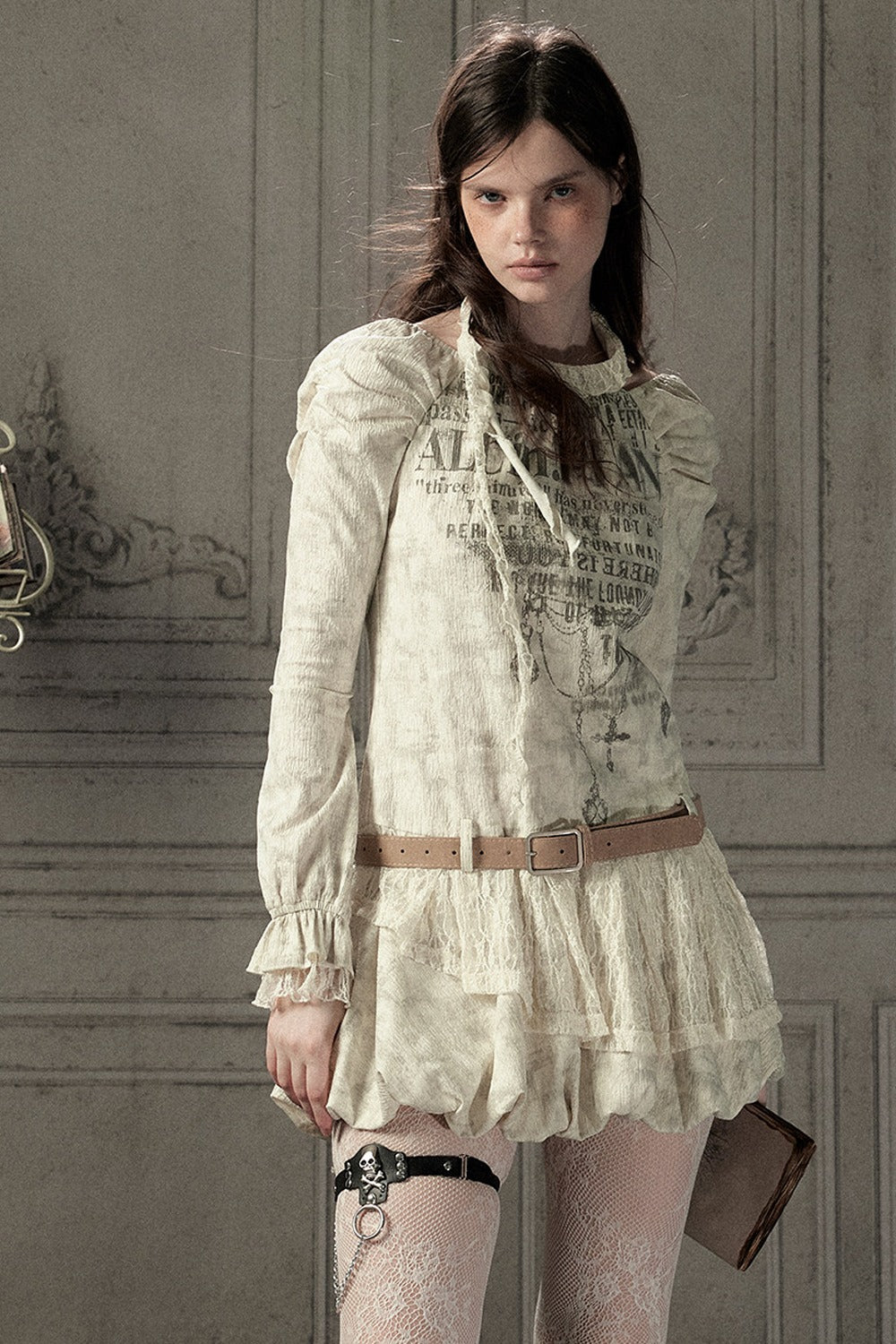 Beige Long Sleeve Halter Dress