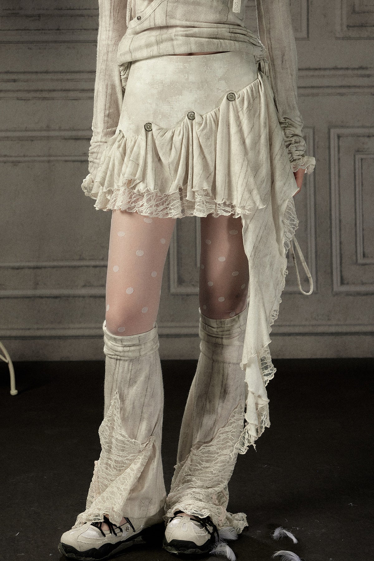 Asymmetrical Button Lace Train Skirt