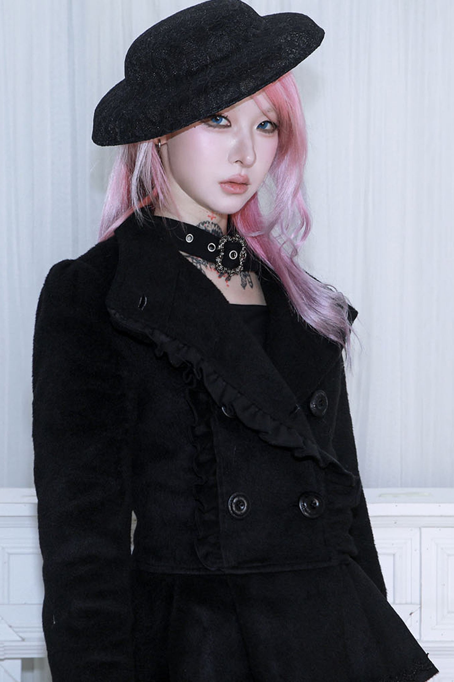 Detachable Bow Woolen Coat and Dress Set