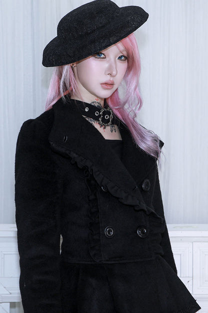 Detachable Bow Woolen Coat and Dress Set