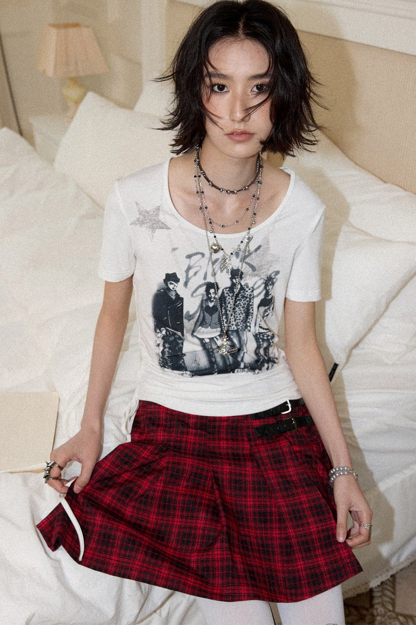 Portrait Print Drawstring Top