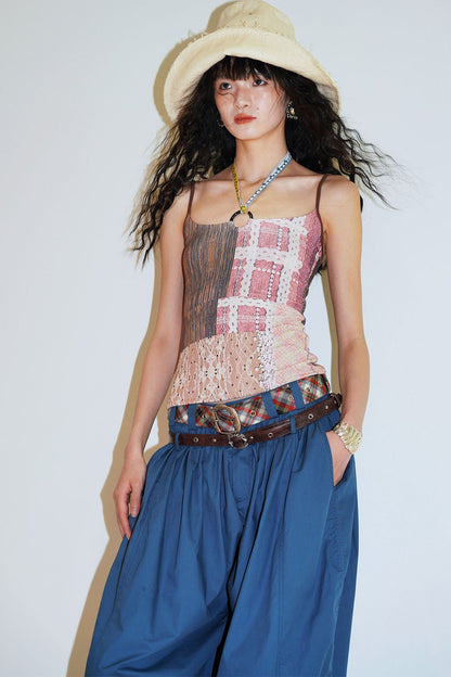 Retro Print Halter Camisole Top