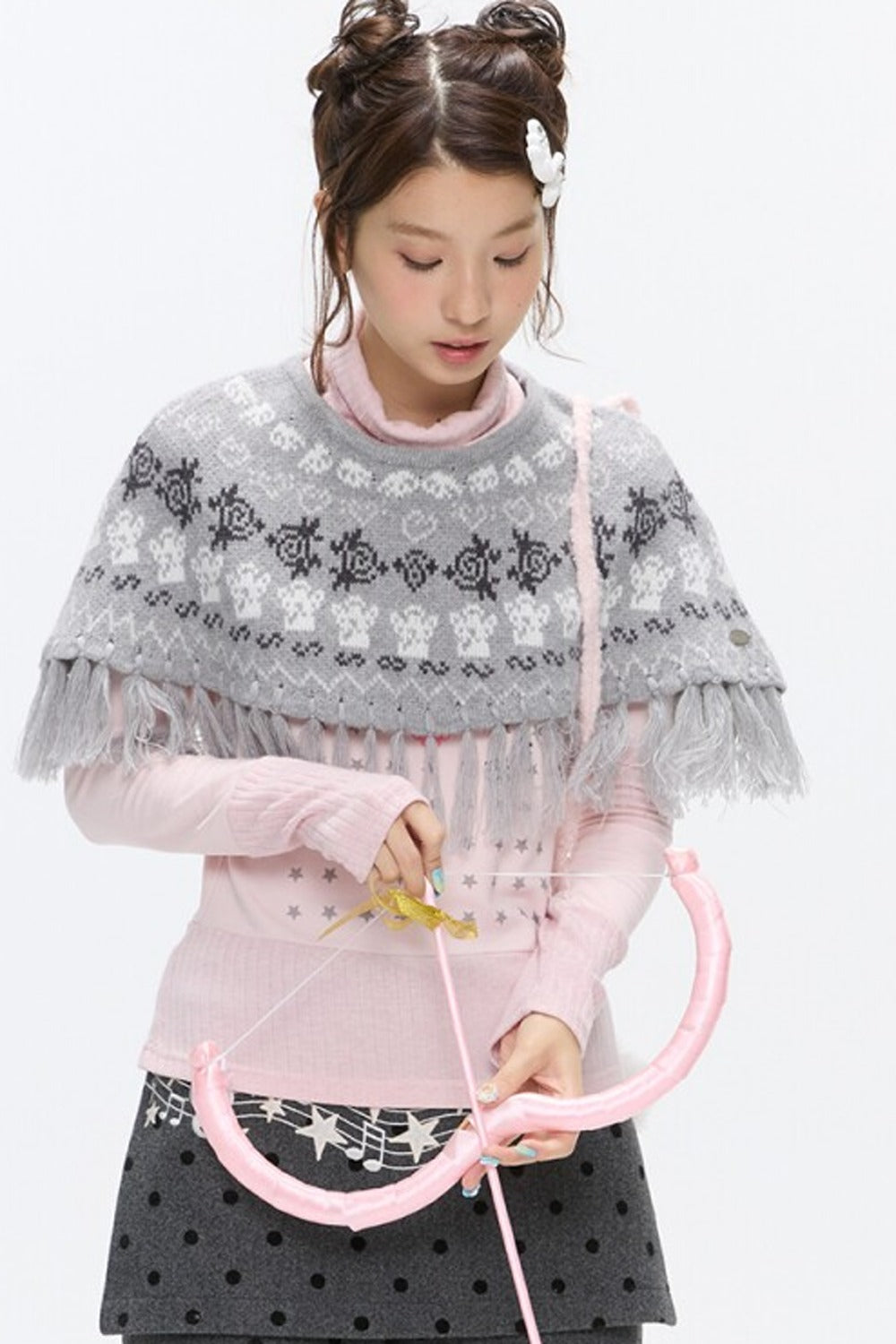 Fair Isle Tassel Knit Cape